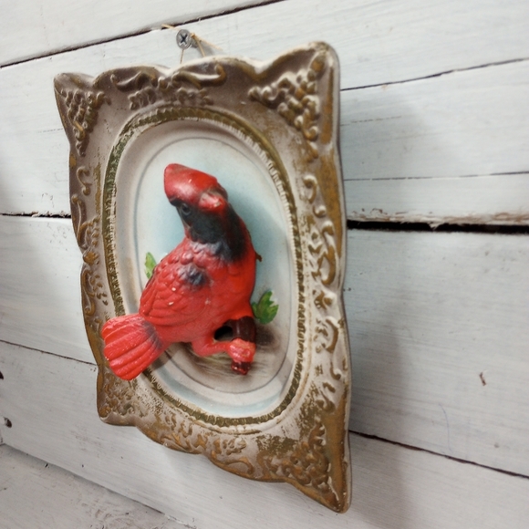 Vintage Porcelain Ceramic Cardinal Red Bird 3D Wall Hanging, Made in Japan MCM - Picture 2 of 12